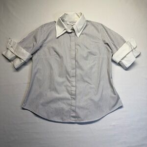Onne Fontaine Paris Striped Pima Cotton Shirt Contrast Collar Chic Luxe